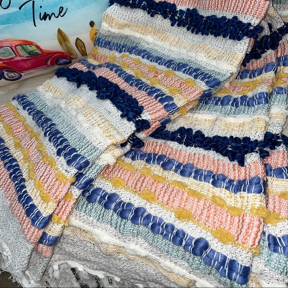 London kaye Bedding London Kaye Decorative Throw Multicolor Striped Embroidered Fringe Trim